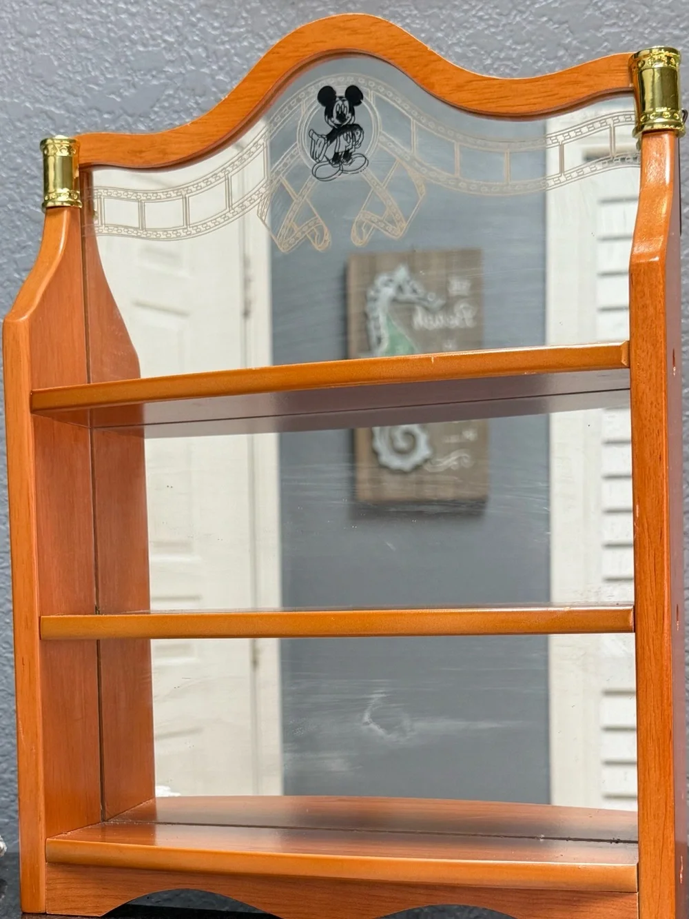 Vintage Disney Wood Mirror Shelf with Film-Strip Mickey Accent